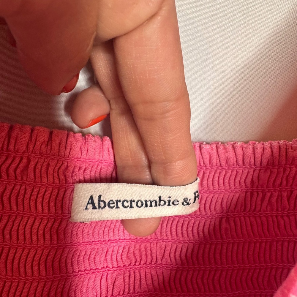 Abercrombie & Fitch Pink Floral Puff Sleeve Smocked Mini Dress Pockets Small - Picture 6 of 8